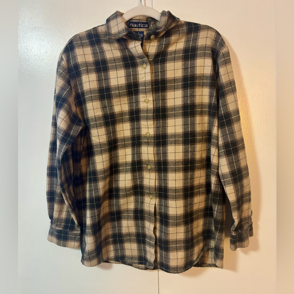 Vintage Nautica Plaid Flannel Shirt Women's 6 Brown Tan EUC Gorpcore 90s
